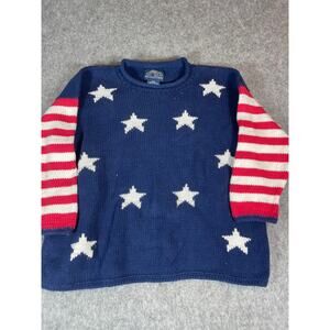 VINTAGE 90s Rey Wear Sweater Mens XL Blue Pullover Boxy USA Patriotic July 4th